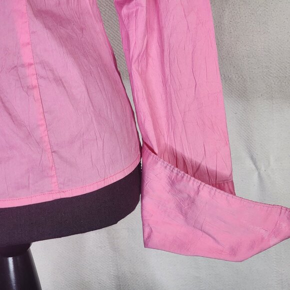Farinaz Taghavi Pink Imported Cotton Poly Fancy Cuff LS Button Up Dress Top Sz 2 - Picture 7 of 16
